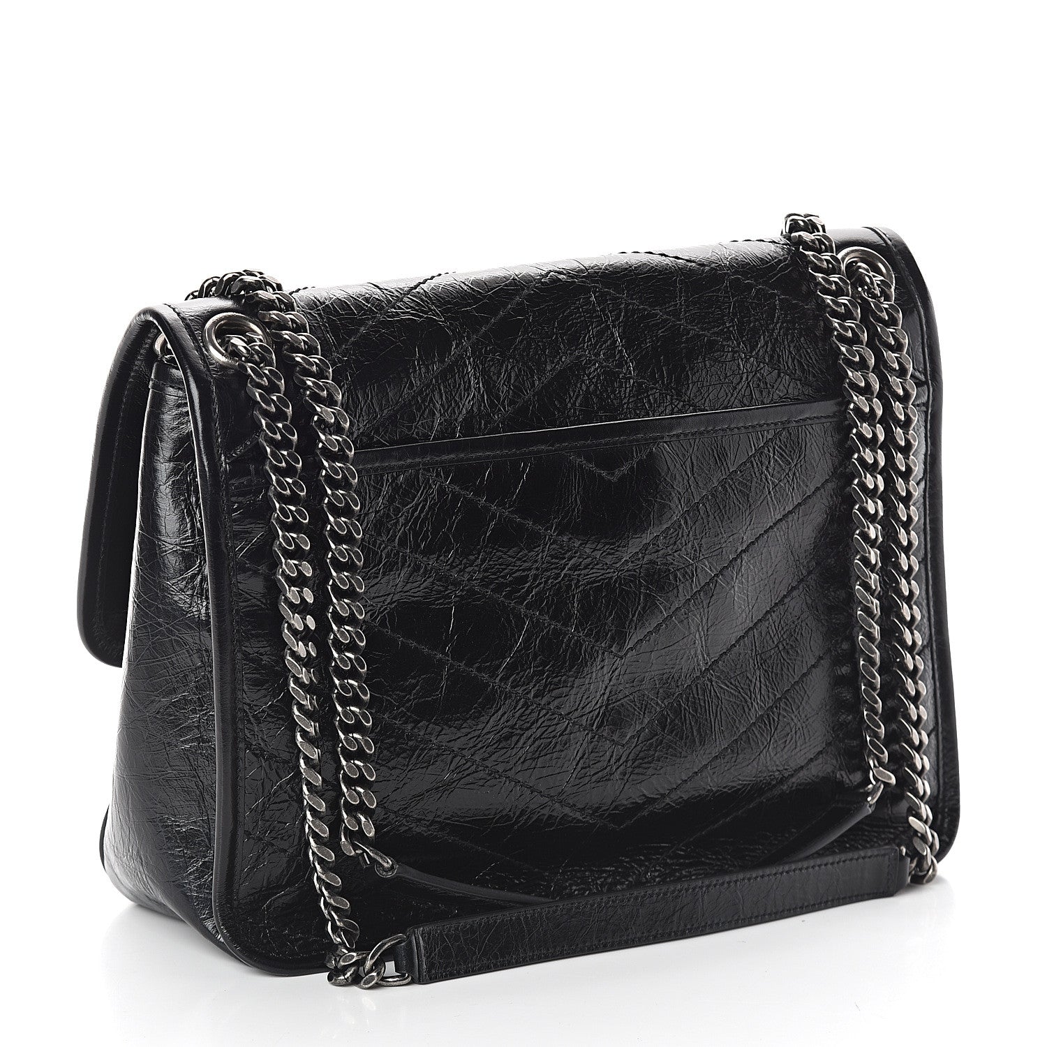 Saint Laurent Crinkled Calfskin Matelasse Monogram Medium Niki Chain Satchel Black 2 of 8