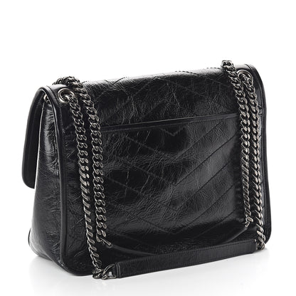 Saint Laurent Crinkled Calfskin Matelasse Monogram Medium Niki Chain Satchel Black 2 of 8