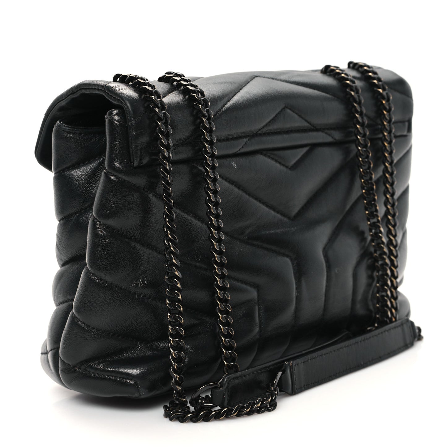 Calfskin Y Quilted Monogram Monochrome Small Loulou Chain Satchel Black