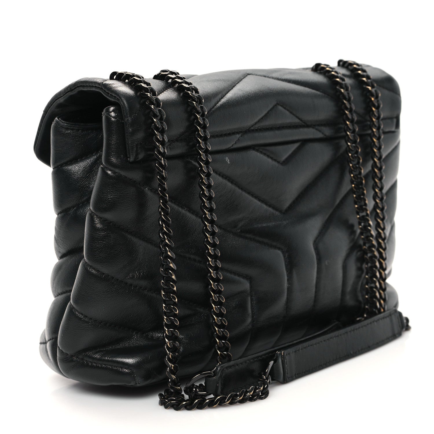 Saint Laurent Calfskin Y Quilted Monogram Monochrome Small Loulou Chain Satchel Black 3 of 12