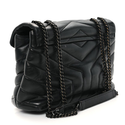 Saint Laurent Calfskin Y Quilted Monogram Monochrome Small Loulou Chain Satchel Black 3 of 12
