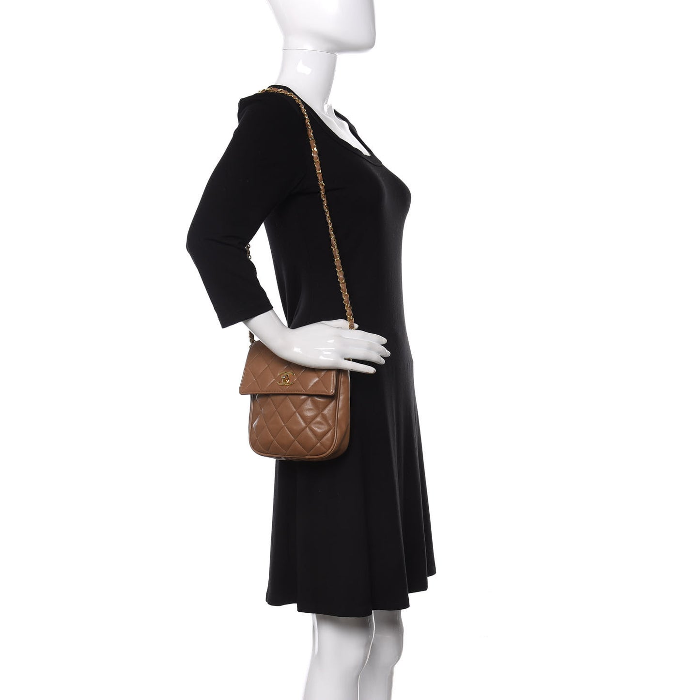 Lambskin Quilted Flap Camera Case Brown