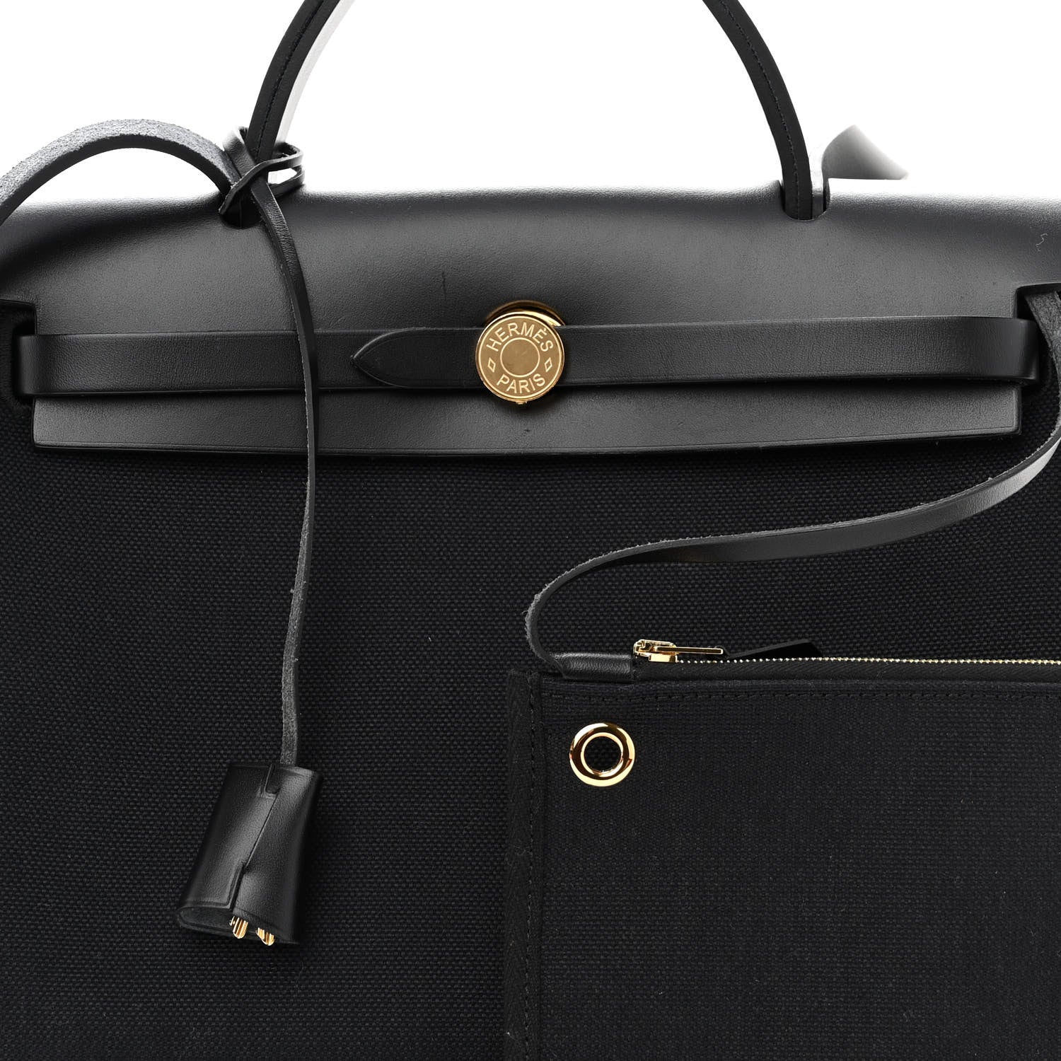 Hermes Military Toile Vache Hunter Herbag Zip Retourne 31 PM Bleu Marine Black 7 of 9