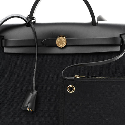 Hermes Military Toile Vache Hunter Herbag Zip Retourne 31 PM Bleu Marine Black 7 of 9