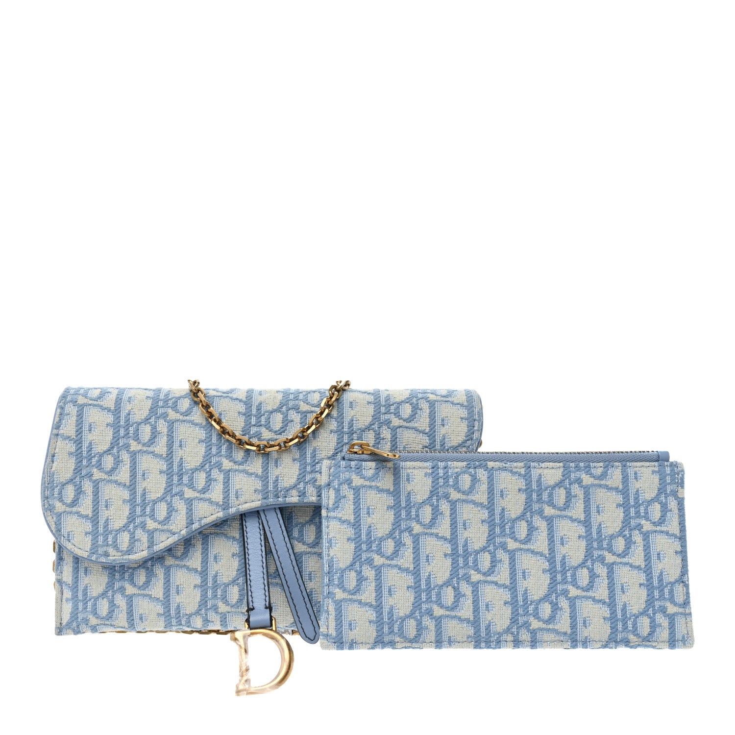Christian Dior Oblique Saddle Chain Long Wallet Cornflower Blue 3 of 20