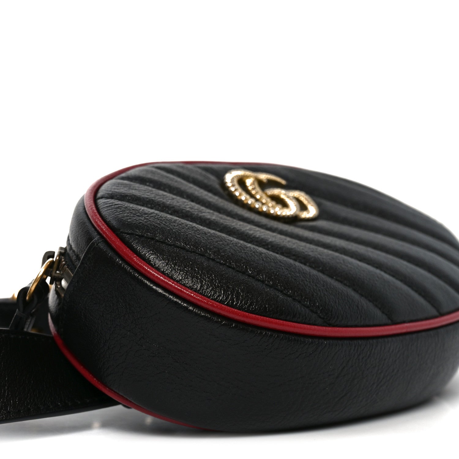 Gucci Azalea Calfskin Matelasse Diagonal Torchon GG Marmont Belt Bag 75 30 Black Romantic Cerise 8 of 9