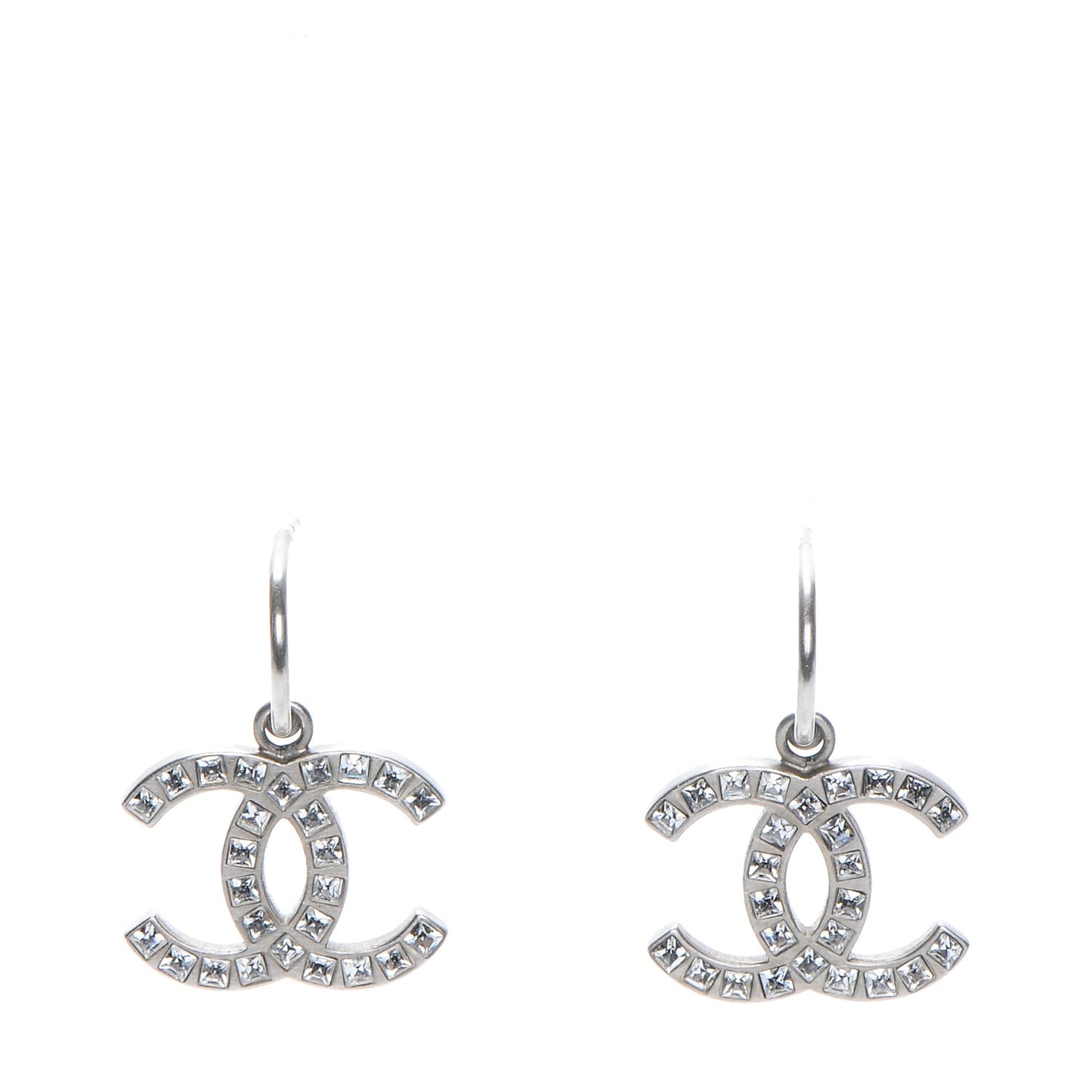 Baguette Crystal CC Dangle Earrings Silver