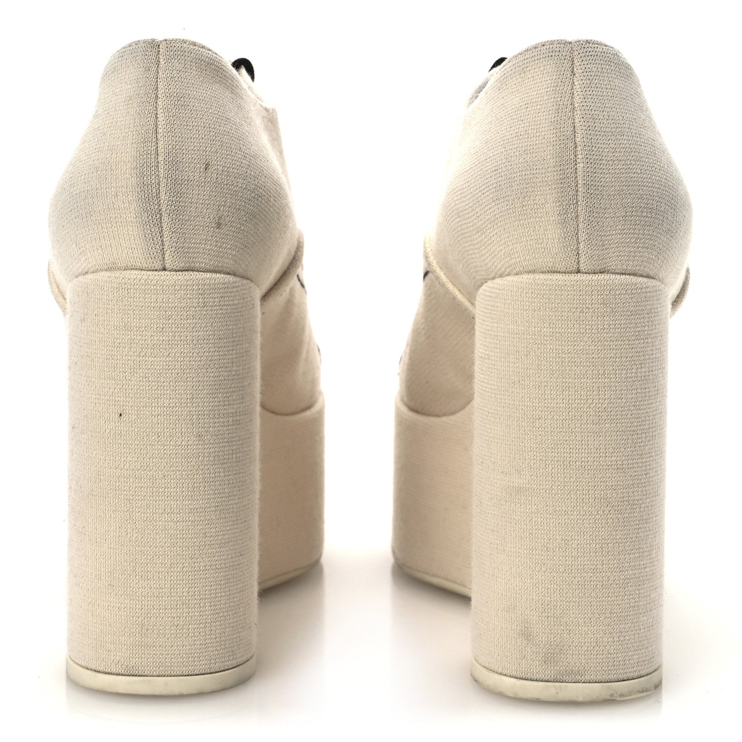 Chanel Canvas Lace Up Oxford Pumps 38 White Black 6 of 13