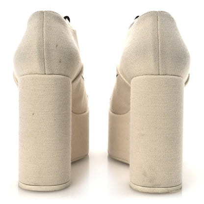 Chanel Canvas Lace Up Oxford Pumps 38 White Black 6 of 13