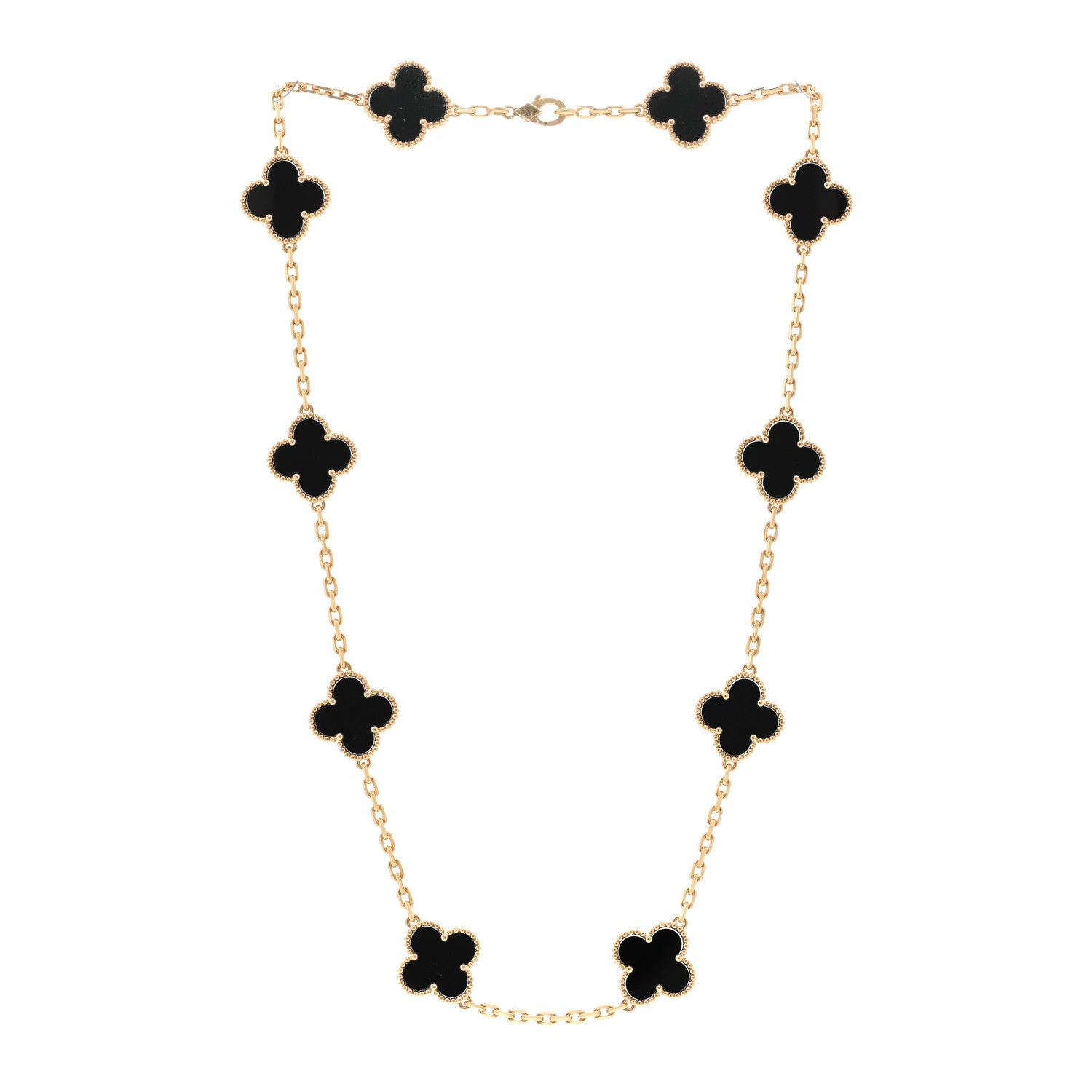 Van Cleef & Arpels 18K Yellow Gold Black Onyx 10 Motifs Vintage Alhambra Necklace 3 of 5