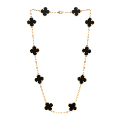 Van Cleef & Arpels 18K Yellow Gold Black Onyx 10 Motifs Vintage Alhambra Necklace 3 of 5