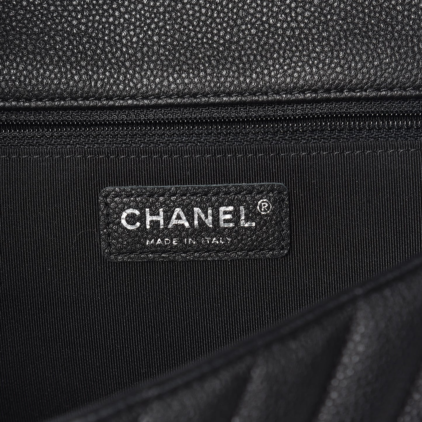 Caviar Chevron Quilted Large Puffy CC Flap Black