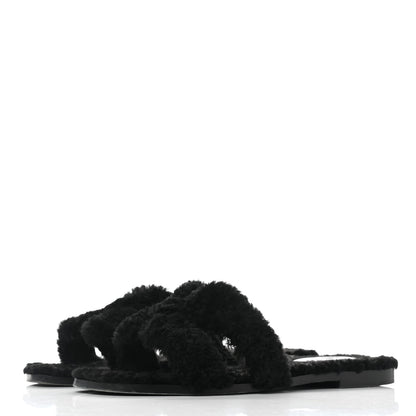 Hermes Woolskin Oran Sandals 38.5 Black 3 of 9