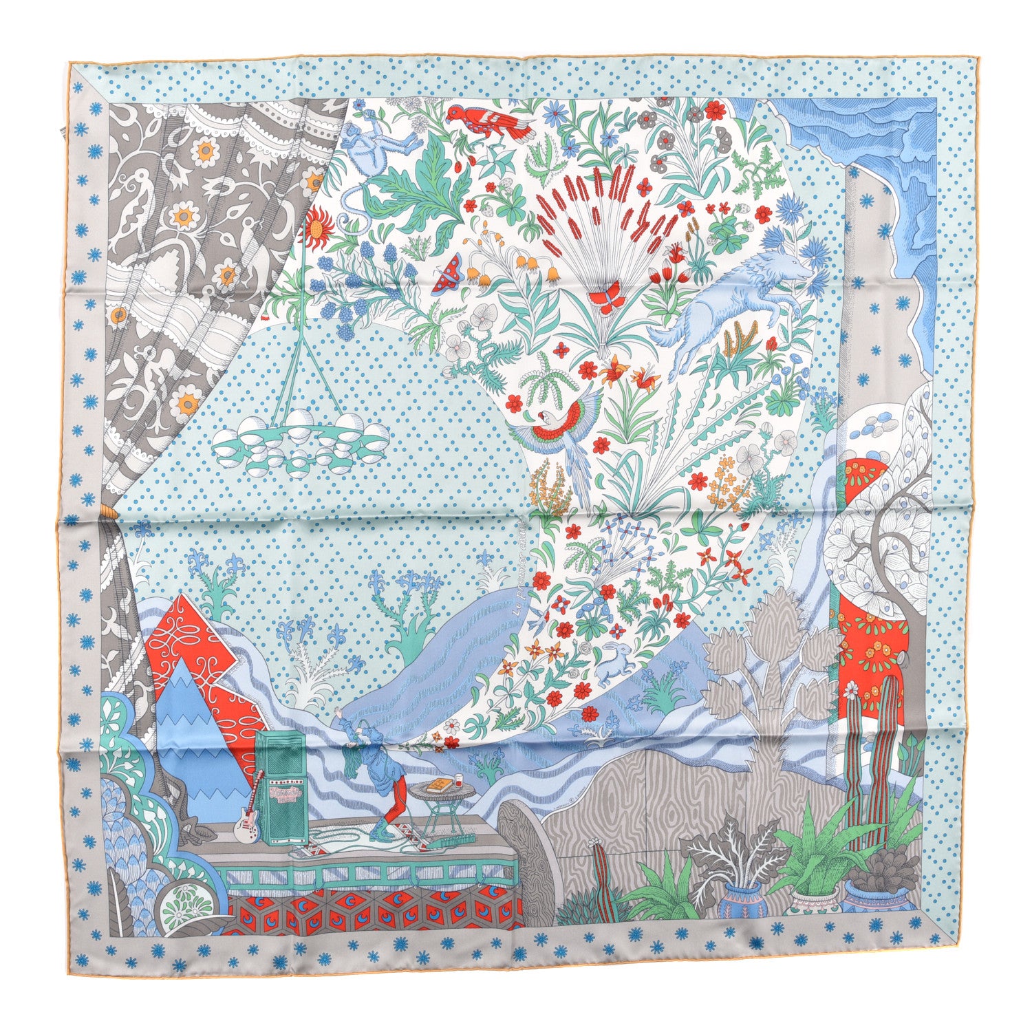 Hermes Silk Twill Le Premier Chant Scarf 90 Aqua Vert Grenadine 1 of 5