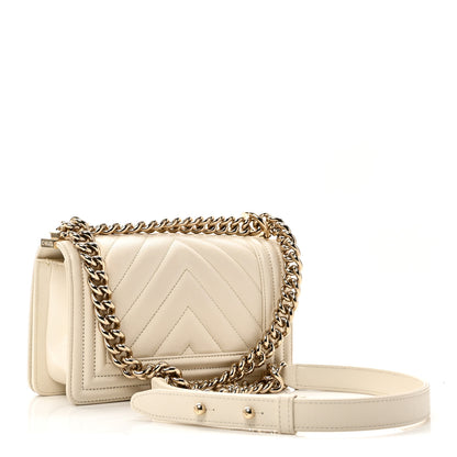 Chanel Caviar Chevron Quilted Small Boy Flap White 3 of 11