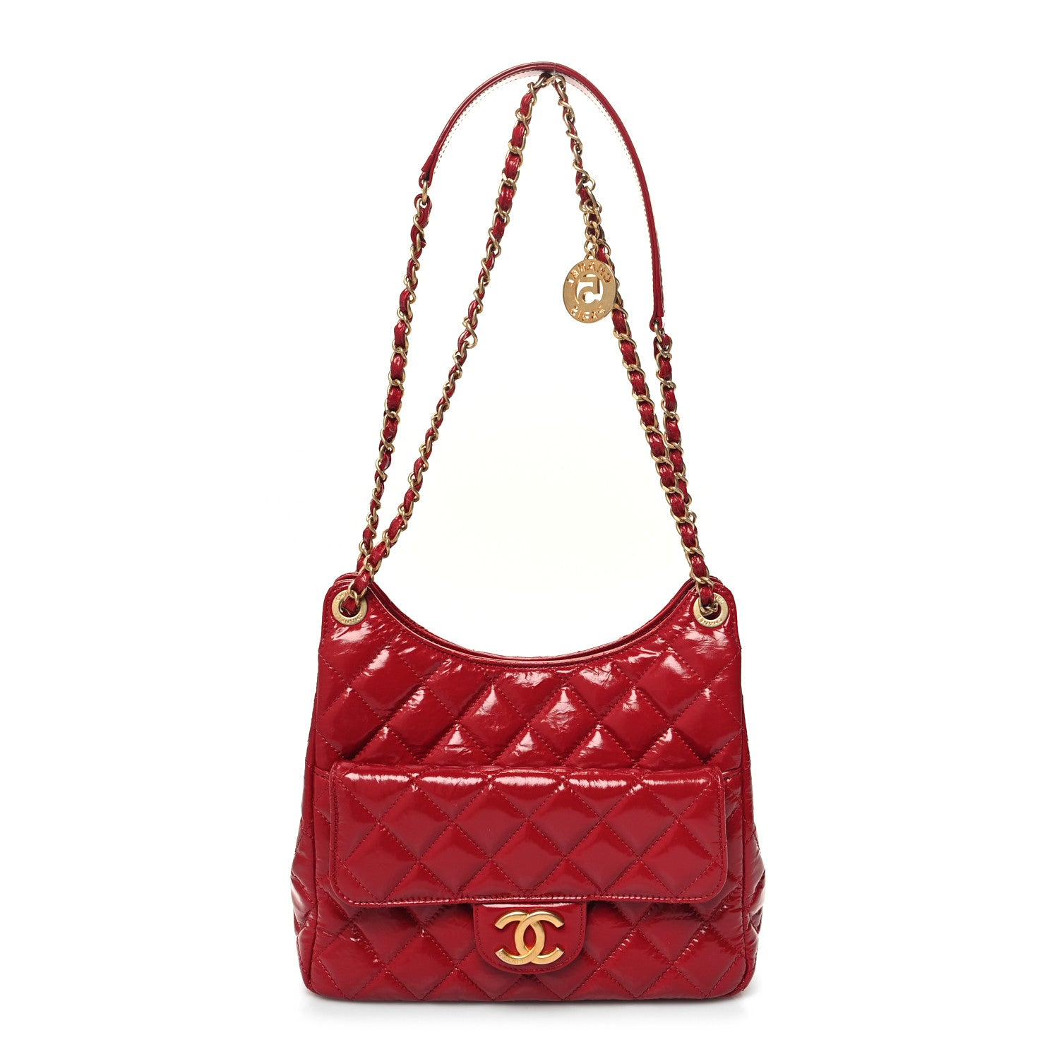 Chanel Shiny Crumpled Calfskin Quilted Wavy CC Hobo Red 1 of 11