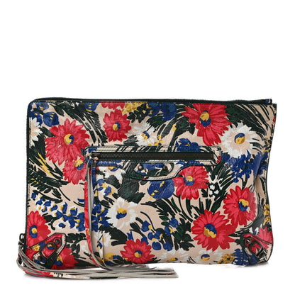 Balenciaga Agneau Classic Hardware Fleurs Small Pouch Beige Red Green 1 of 9