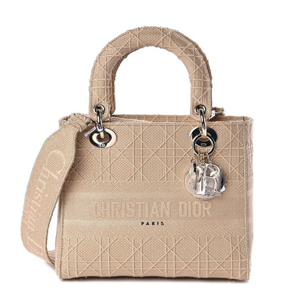 Christian Dior Canvas Embroidered Medium Lady D-Lite Beige 1 of 10