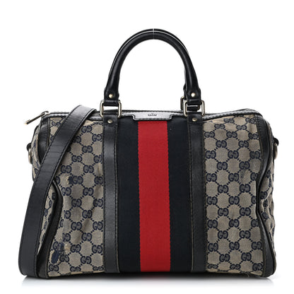 Gucci Monogram Selleria Calfskin Vintage Web Medium Boston Beige Blue 1 of 12