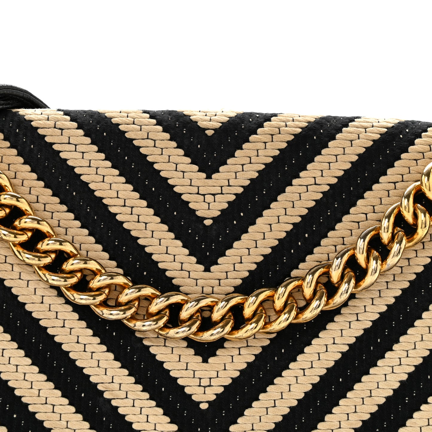 Fabric Chevron Braided Medium Boy Flap Black White