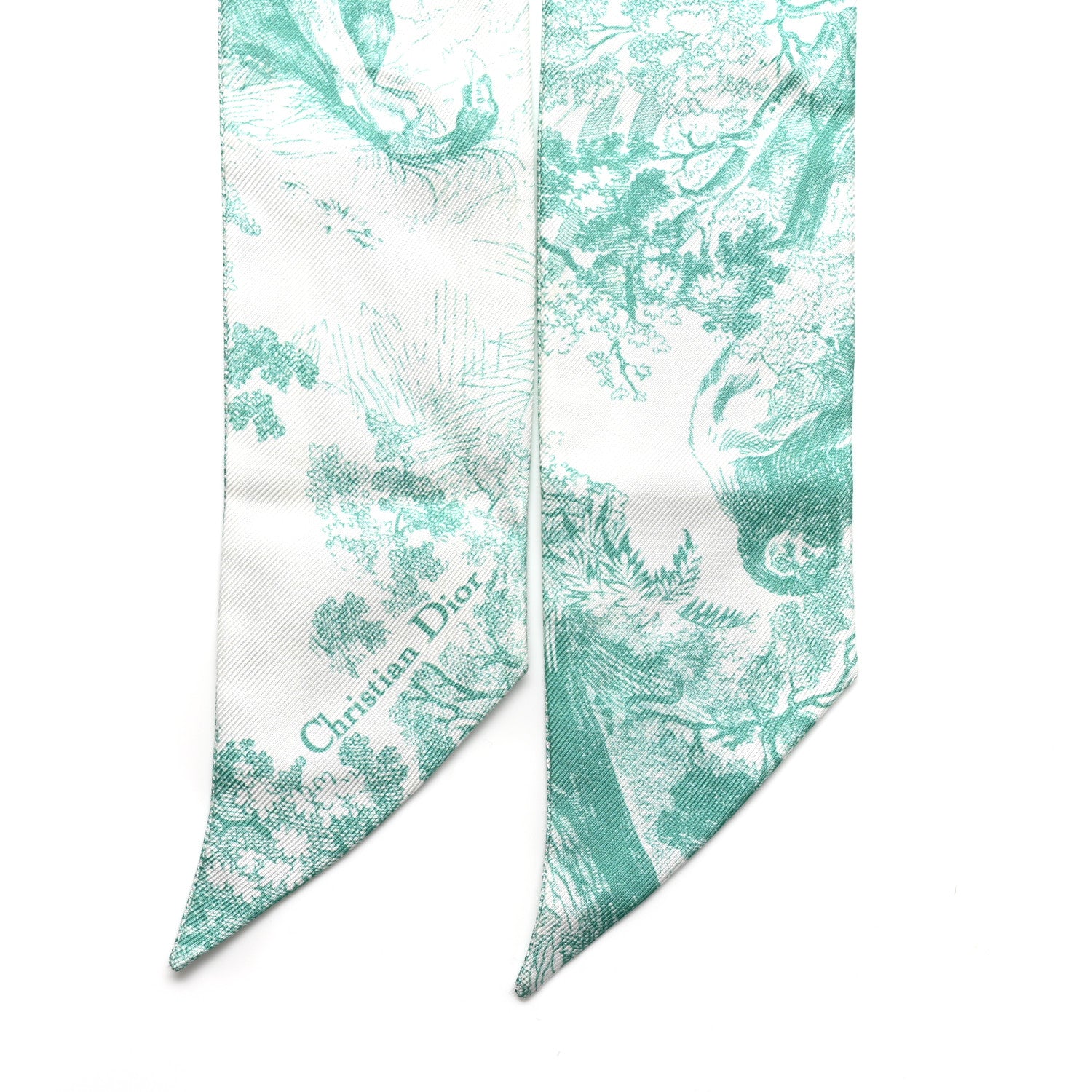Christian Dior Silk Toile De Jouy Mitzah Scarf Green 2 of 4