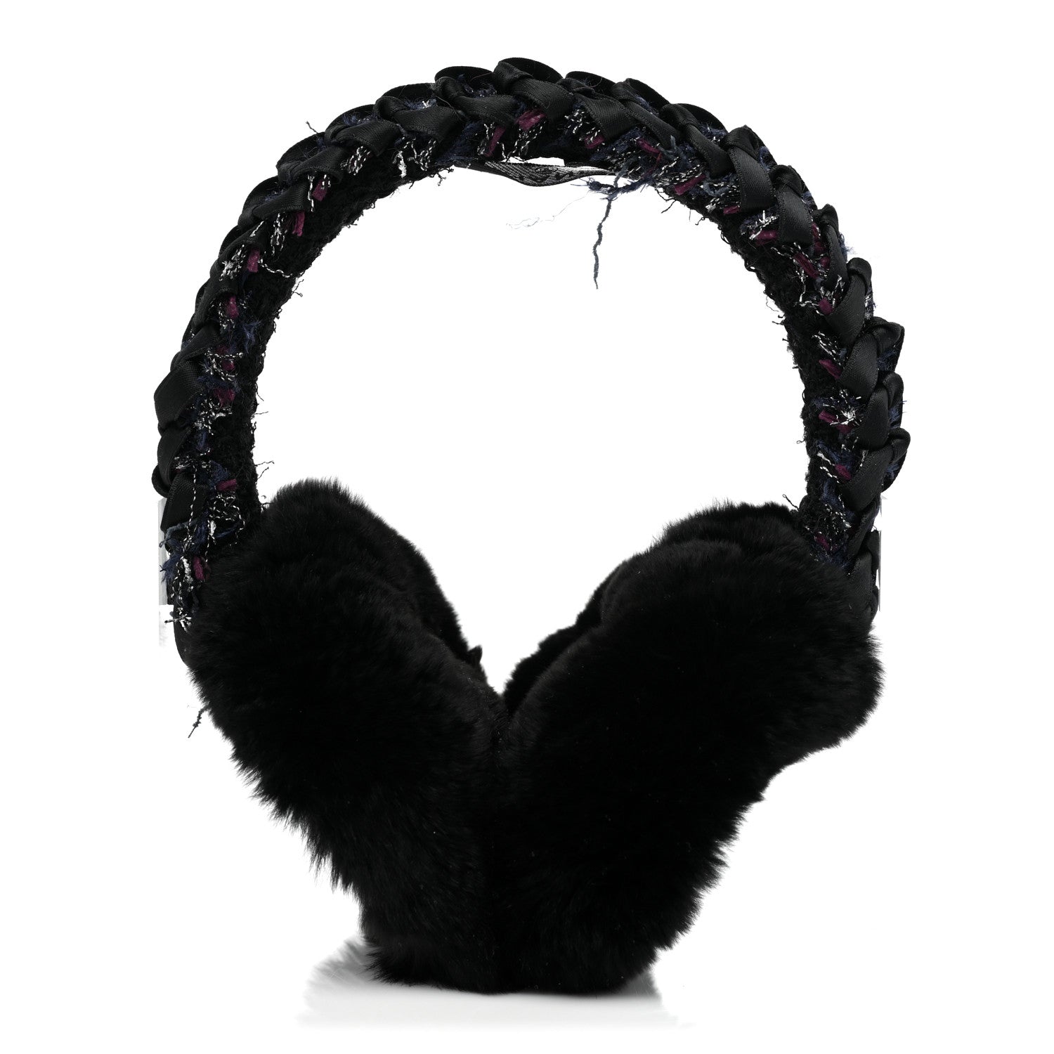 Chanel Rabbit Fur Tweed CC Earmuffs Black 1 of 6