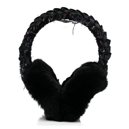 Chanel Rabbit Fur Tweed CC Earmuffs Black 1 of 6