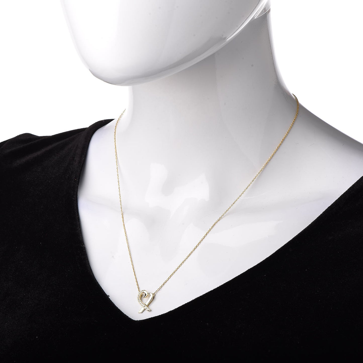 18K Yellow Gold Diamond Small Paloma Picasso Loving Heart Pendant Necklace