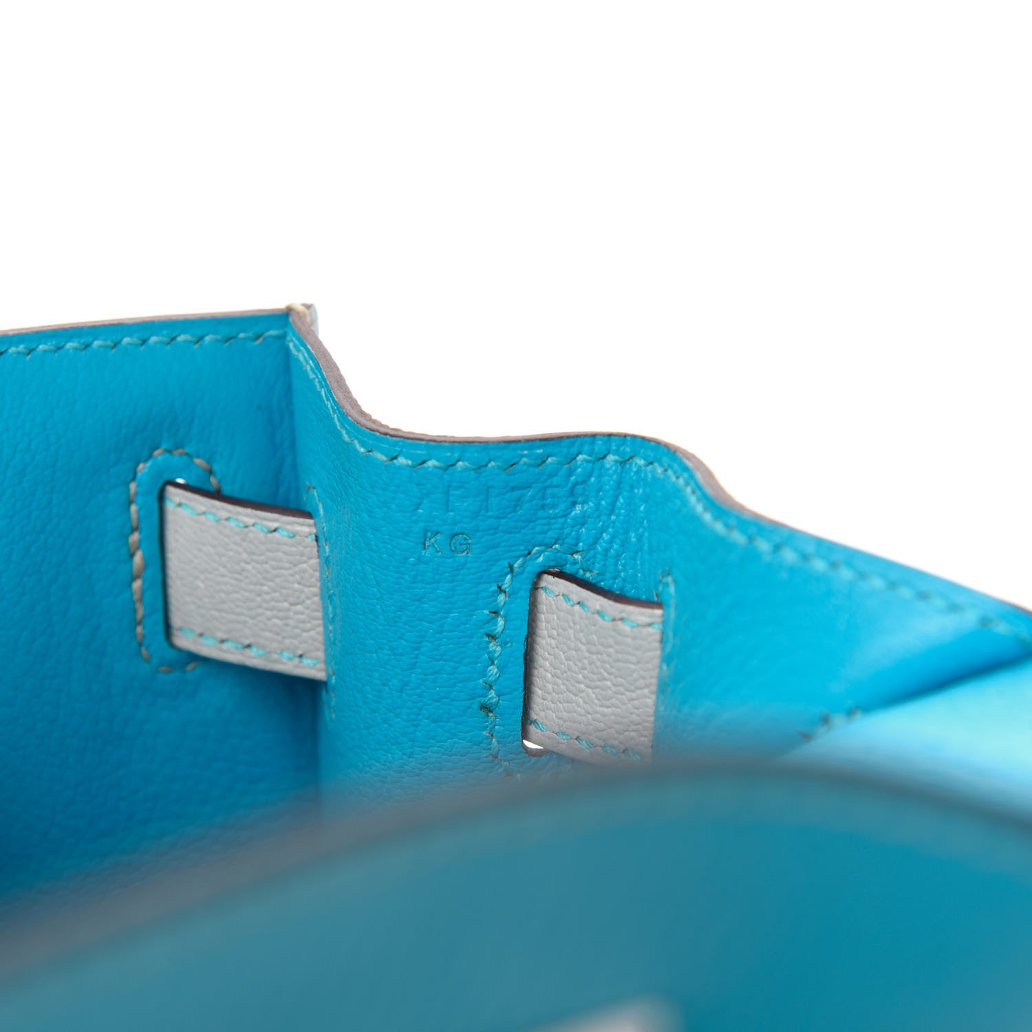 Hermes Chevre Mysore Horseshoe Kelly Sellier 28 Turquoise Gris Perle 9 of 11