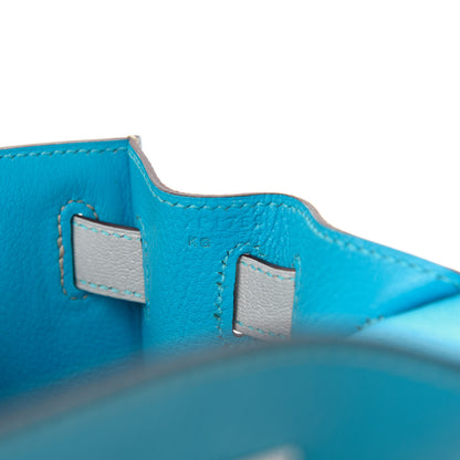 Hermes Chevre Mysore Horseshoe Kelly Sellier 28 Turquoise Gris Perle 9 of 11