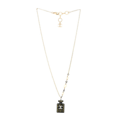 Chanel Resin Strass Perfume Bottle CC Necklace Black Gold 2 of 3