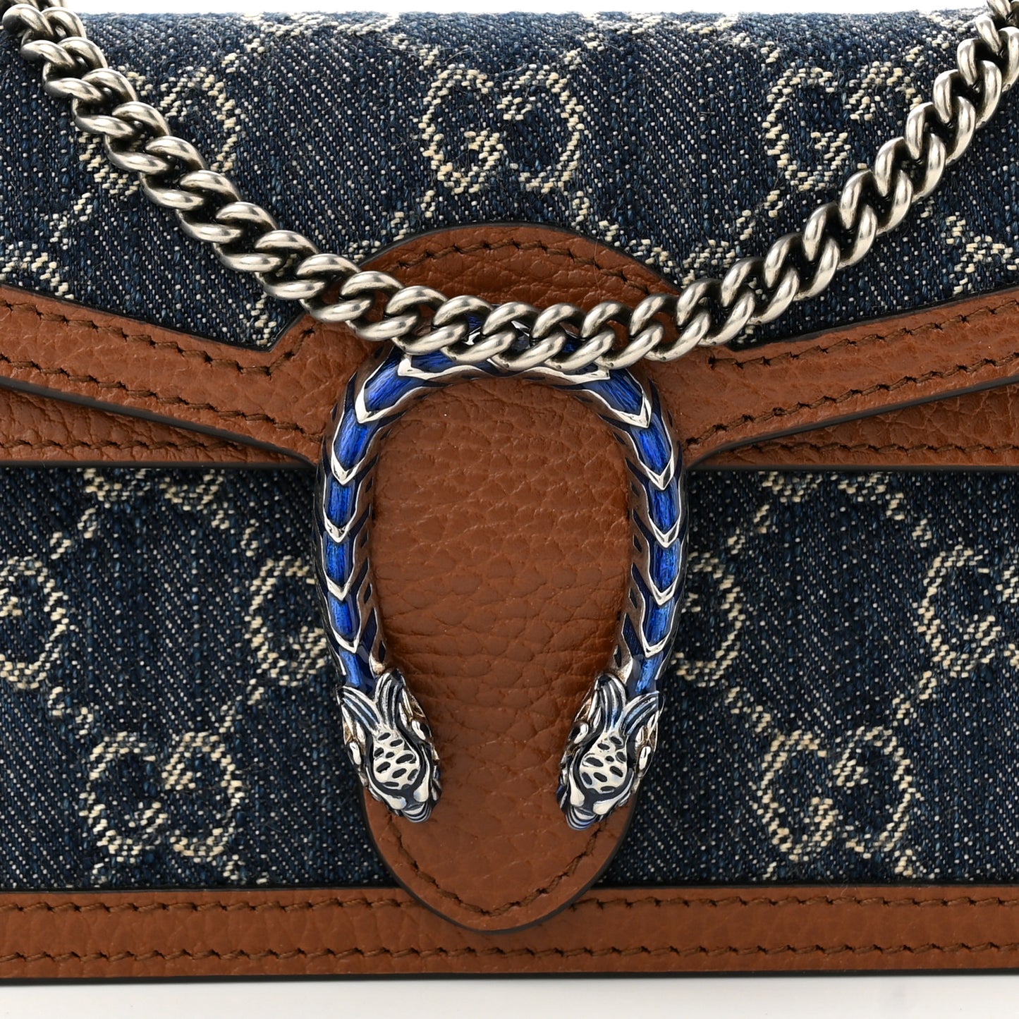 New Denim GG Monogram Dollar Calfskin Enamel Super Mini Dionysus Shoulder Bag Blue Tea Cuir Epilog Electric Blue