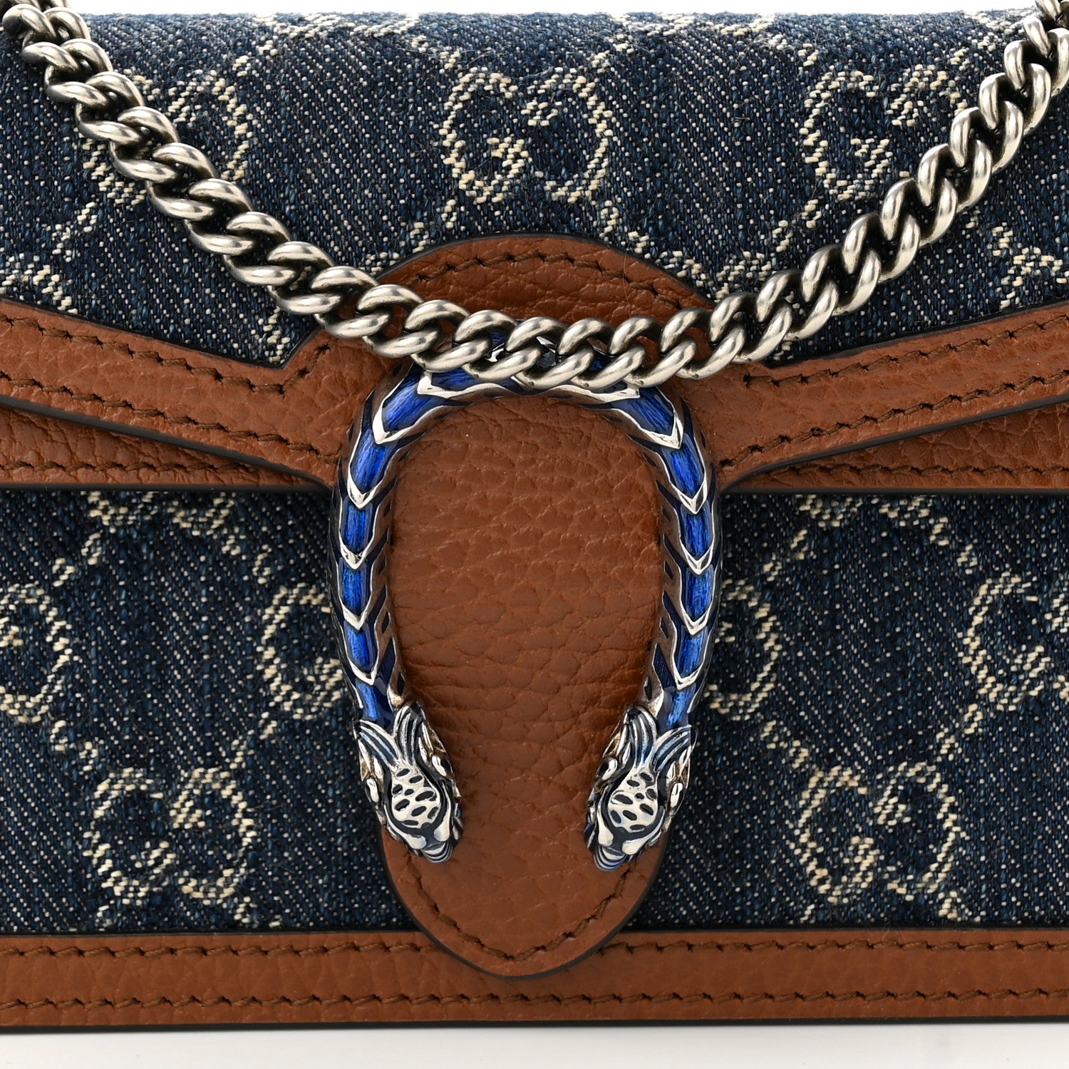Gucci New Denim GG Monogram Dollar Calfskin Enamel Super Mini Dionysus Shoulder Bag Blue Tea Cuir Epilog Electric Blue 7 of 9