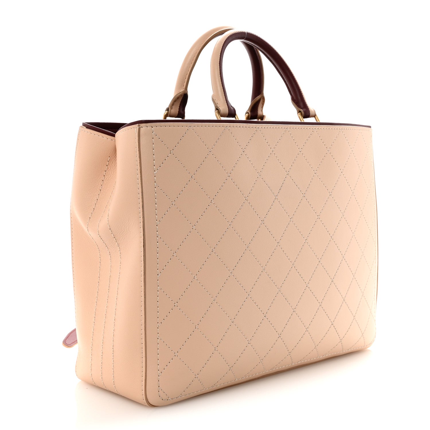 Chanel Bullskin Stitched Bi-Color Large Shopping Tote Beige Burgundy 3 of 10