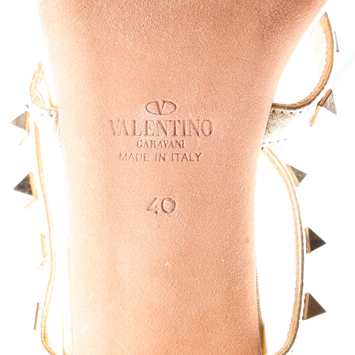 Metallic Pebbled Calfskin Rockstud 60mm Caged Slide Sandals 40 Mekong