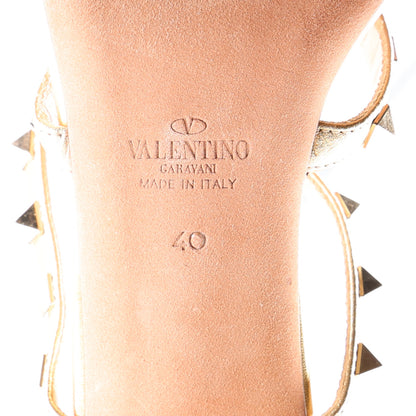 Valentino Garavani Metallic Pebbled Calfskin Rockstud 60mm Caged Slide Sandals 40 Mekong 8 of 9