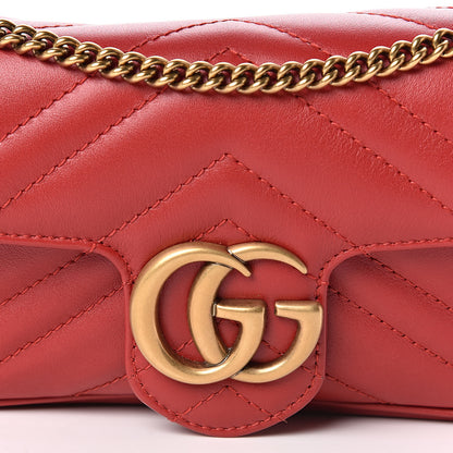 Gucci Calfskin Matelasse Super Mini GG Marmont Shoulder Bag Hibiscus Red 10 of 11