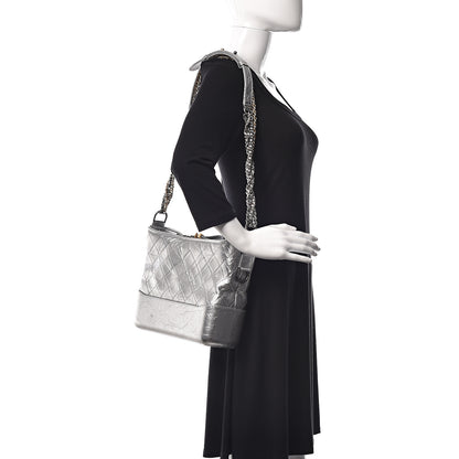 Chanel Metallic Lambskin Calfskin Quilted Medium Gabrielle Hobo Silver 2 of 12