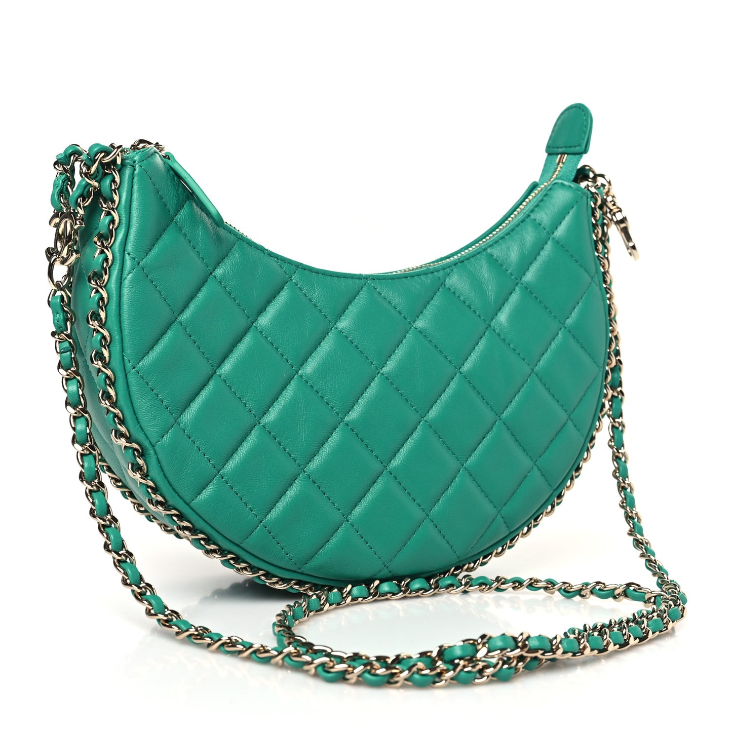 Lambskin Quilted Small Hobo Bag Green