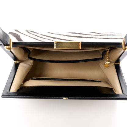 Gucci Calf Hair Top Handle Frame Bag Black White 5 of 13