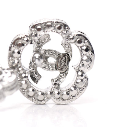 Chanel Crystal Coco Flapper Camellia CC Stud Earrings Silver 4 of 5