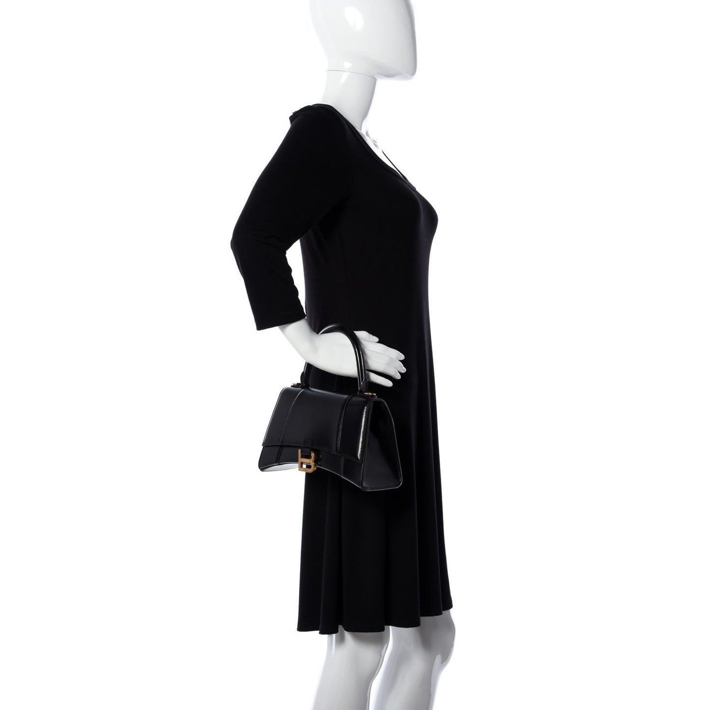 Shiny Box Calfskin Small Hourglass Top Handle Bag Black