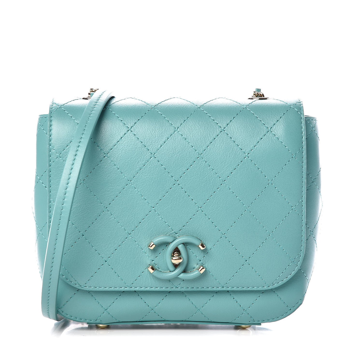 Calfskin Stitched Small Covered CC Flap Bag Green