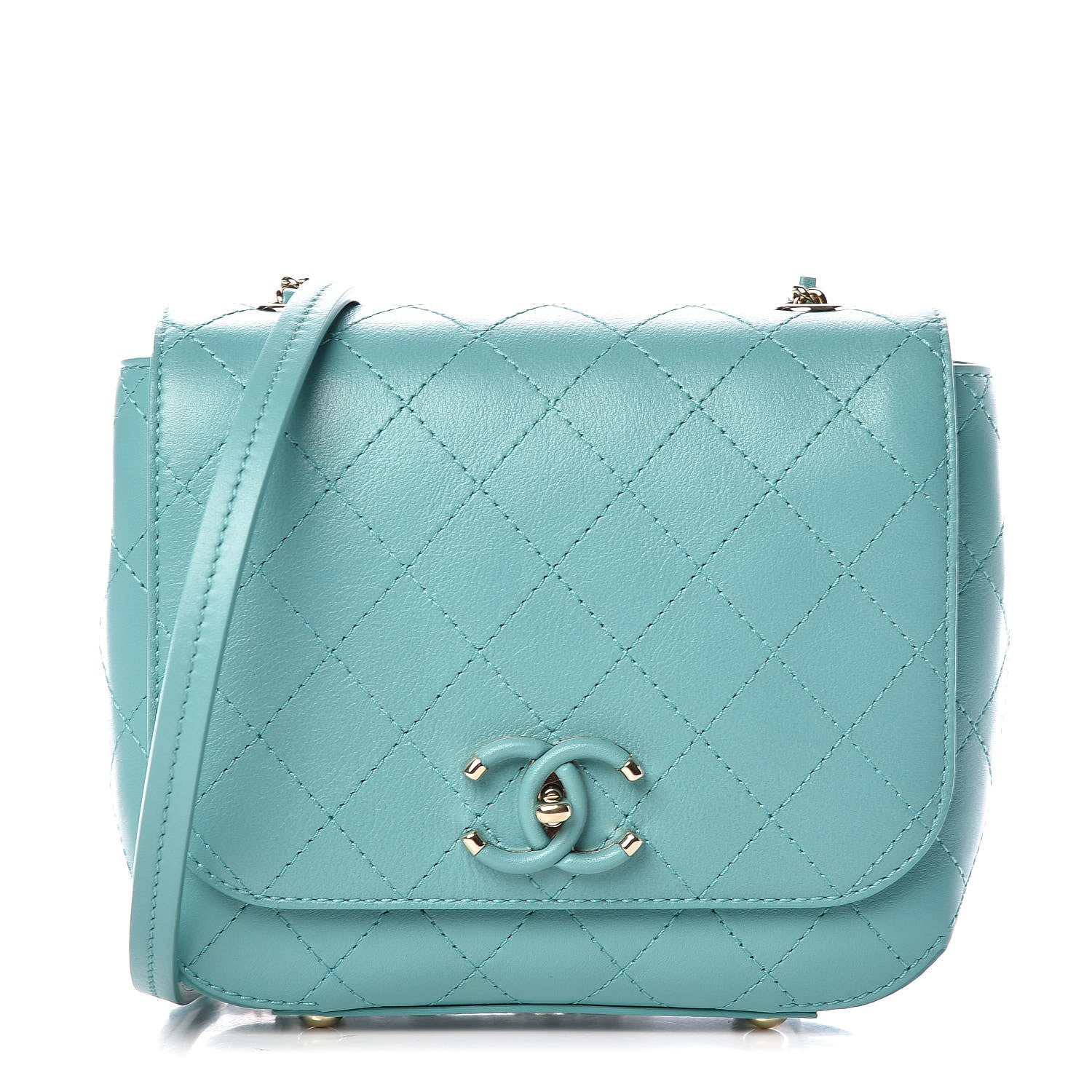 Chanel Calfskin Stitched Small Covered CC Flap Bag Green 1 of 9
