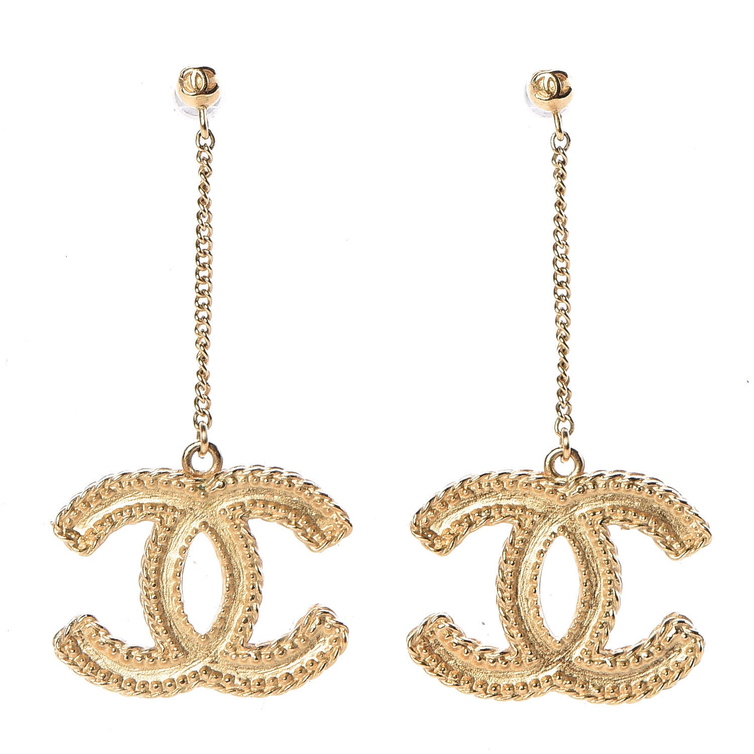 Chanel CC Drop Earrings Matte Gold 1 of 3