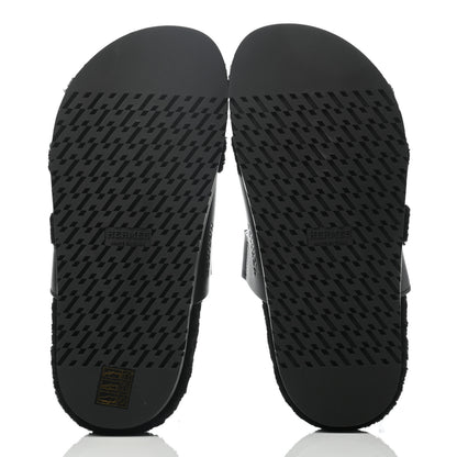 Hermes Calfskin Woolskin Womens Chypre Sandals 37 Black 4 of 6