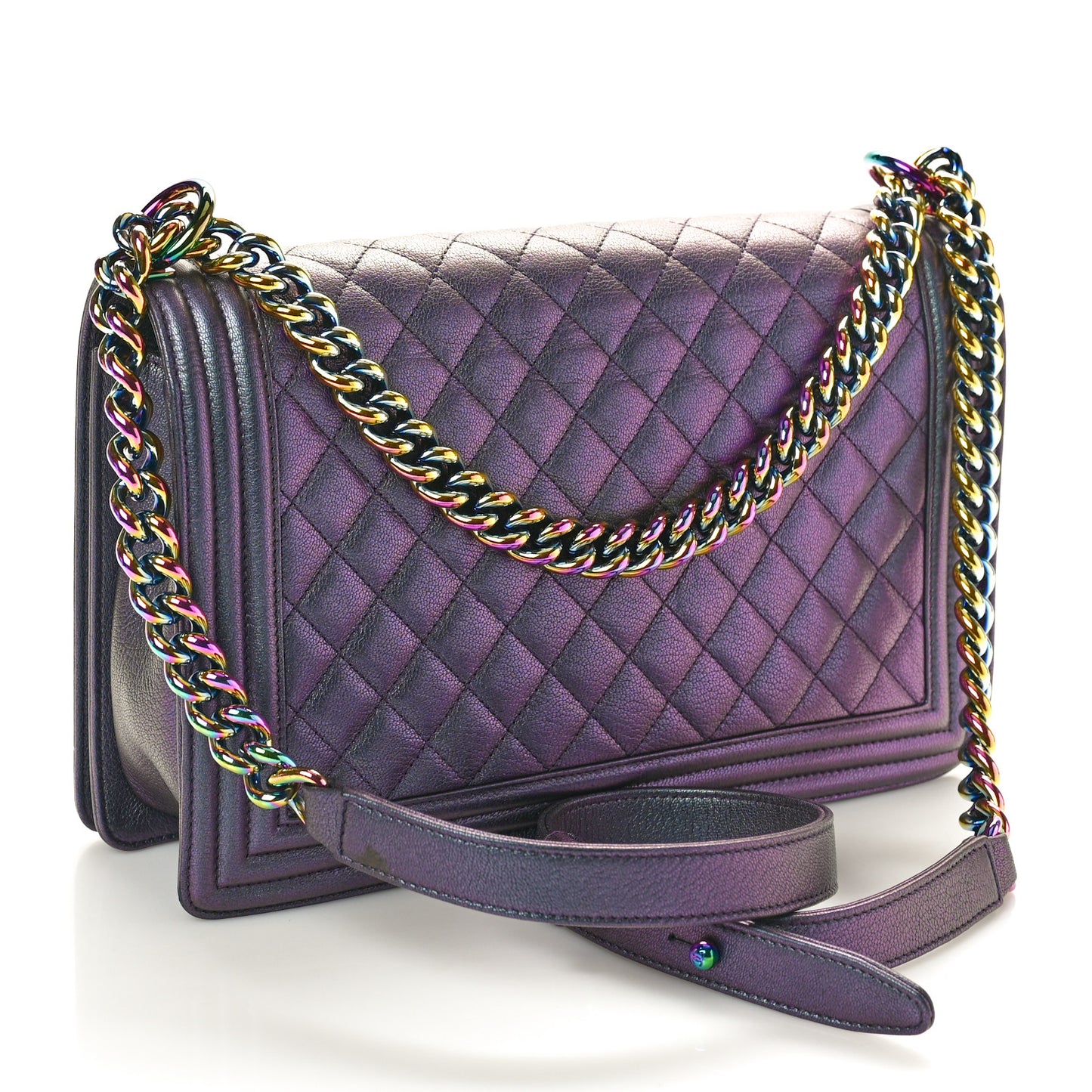 Iridescent Goatskin Quilted New Medium Boy Flap Purple