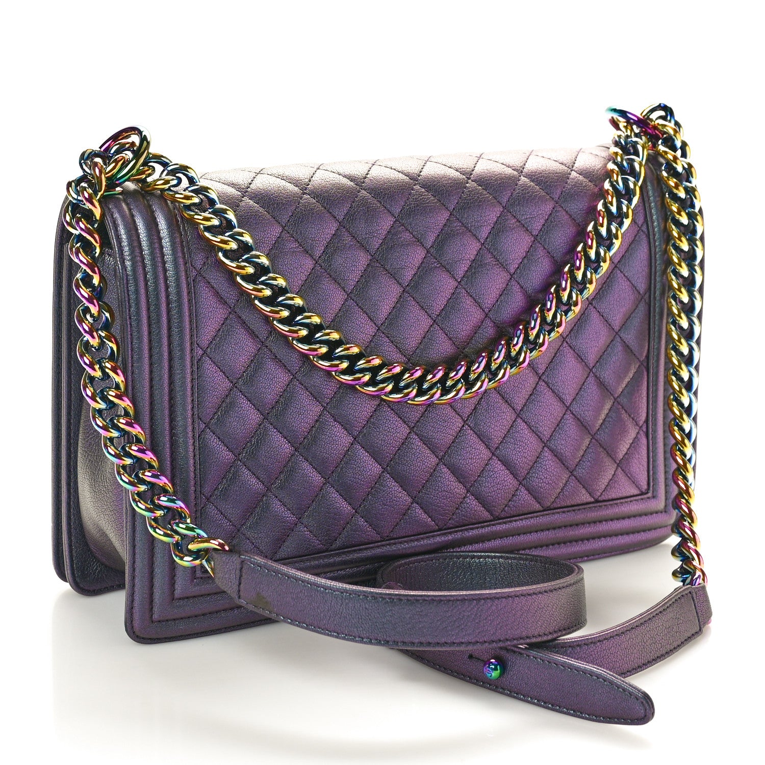 Chanel Iridescent Goatskin Quilted New Medium Boy Flap Purple 2 of 10