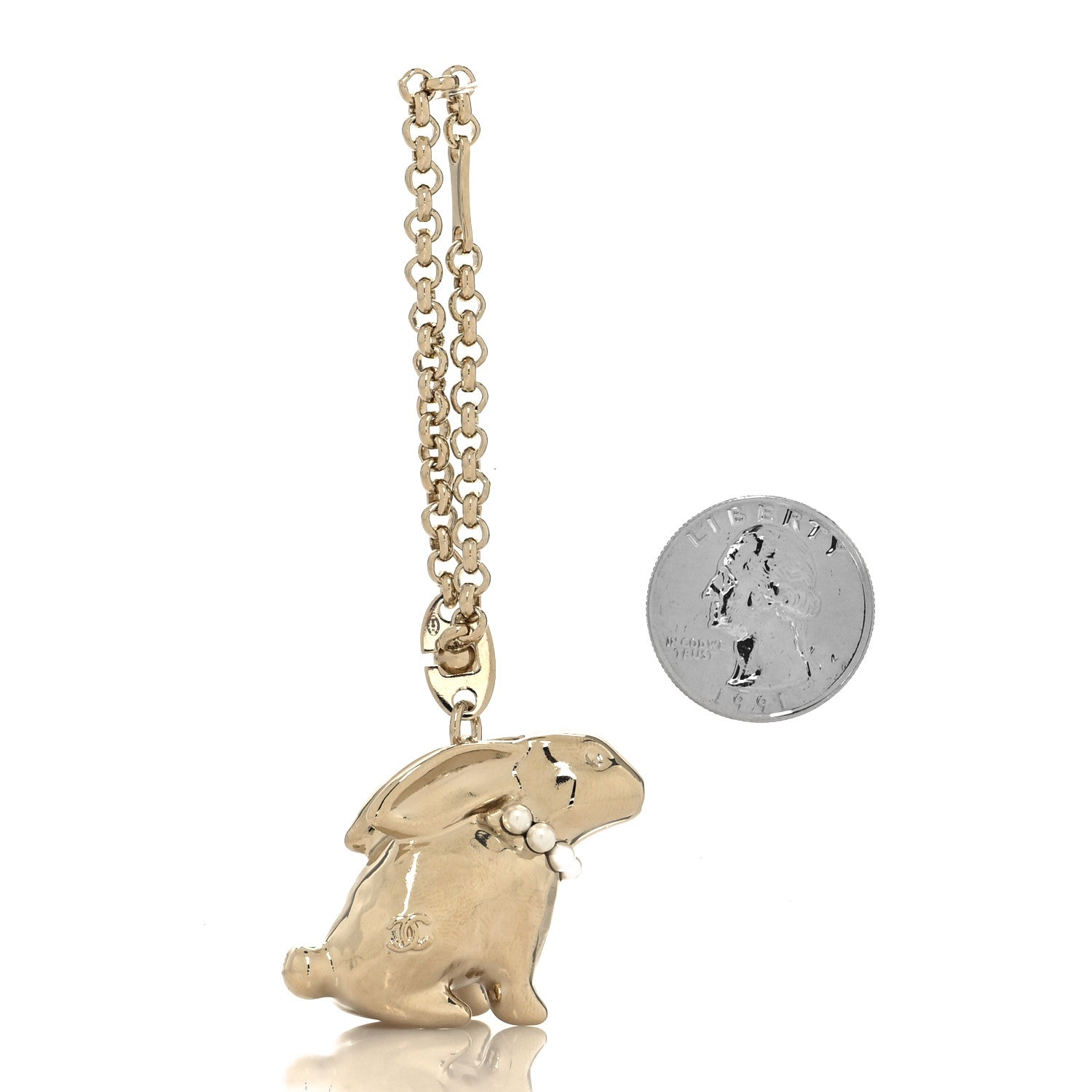 Chanel Metal Pearl CC Lunar New Year Rabbit Bag Charm Gold 2 of 4