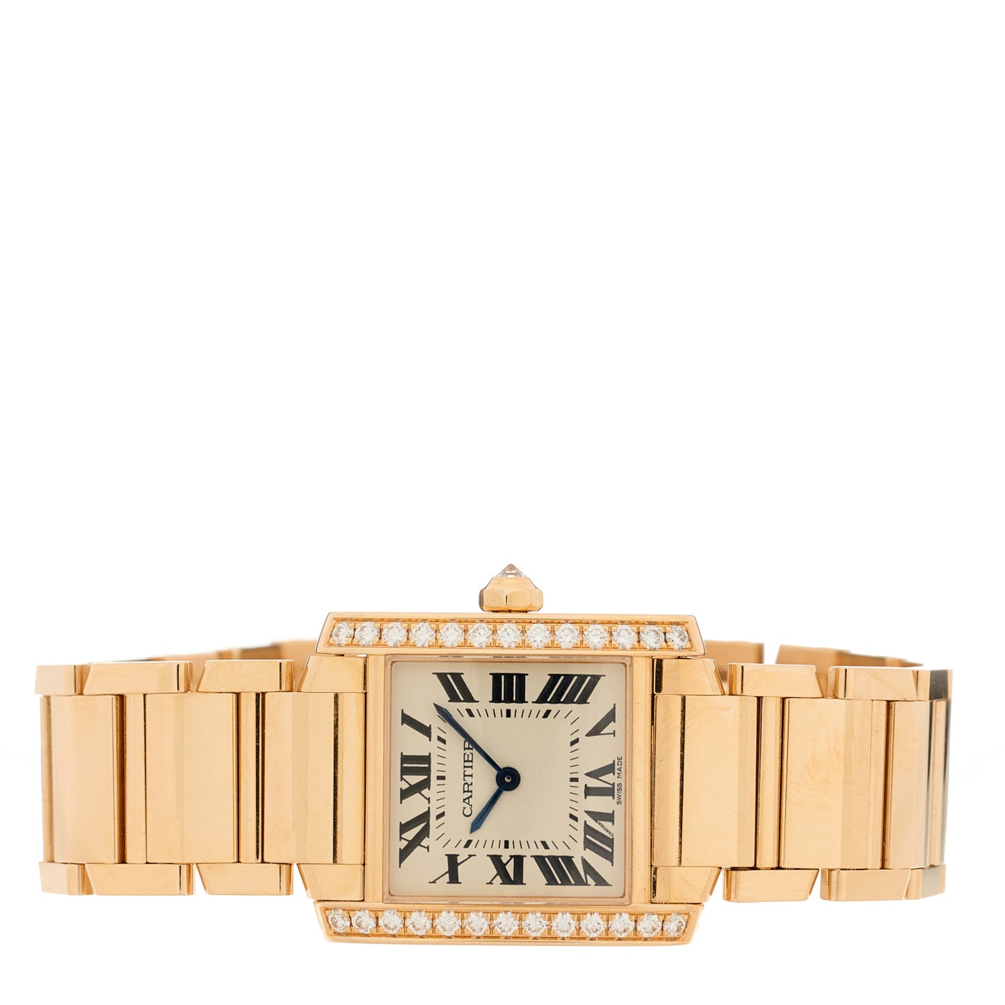 18K Pink Gold Diamond Bezel 25mm Tank Francaise Quartz Watch